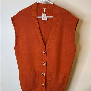 Free People Orange Sleeveless Cardigan Sweater